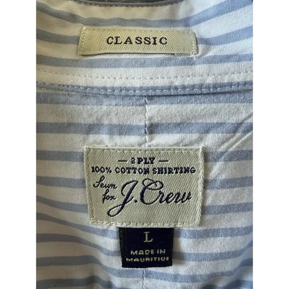 J. Crew Classic Fit 2 Ply Blue White Striped Dress Shirt Size Large - Picture 3 of 3